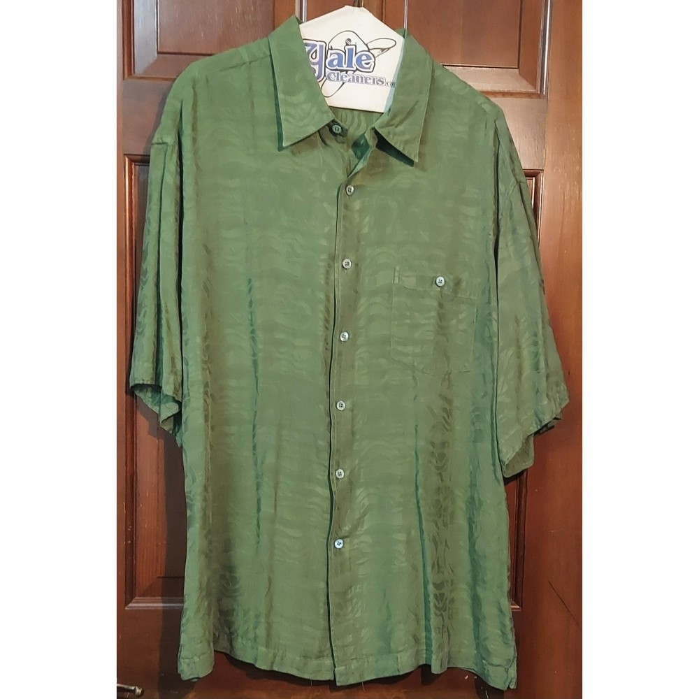 Tori Richard Men's Olive Green Silk Short Sleeve Shirt Size 2XL (XXL)